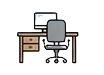 fgfgfgfgfgfgCapture-removebg-preview | BK Städ Flytt | Flyttstädning Städfirma i Skåne | BK Städ Flytt | Flyttstädning Städfirma i Skåne Office desk with computer monitor, keyboard, and an office chair on wheels while a small drawer unit sits to the left.